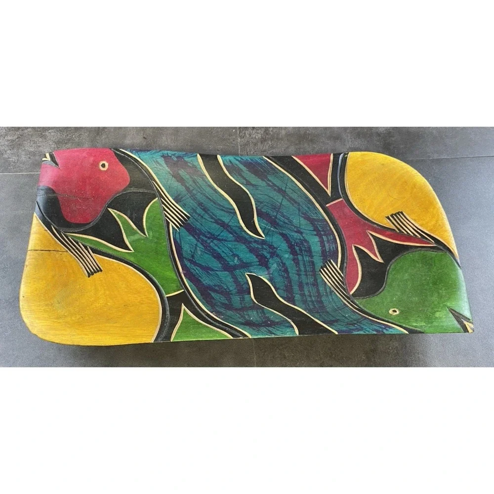 Tropical Fish Hand Painted Wooden Serving Bowl